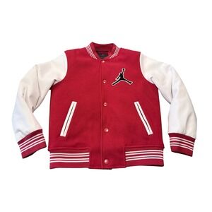 Jordan Flight Kids Varsity Jacket Red White Jumpman Letterman Snap Front Medium